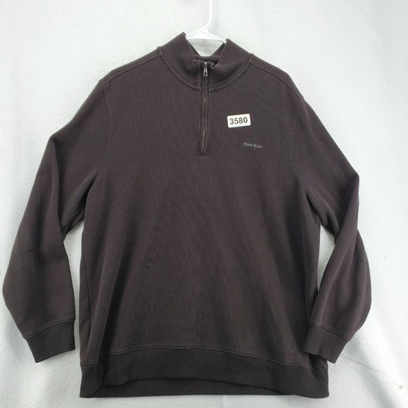 Perry Ellis Sweater Men's Long Sleeve 1/4 Zip Mock Neck Pullover Brown XL - Picture 12 of 12